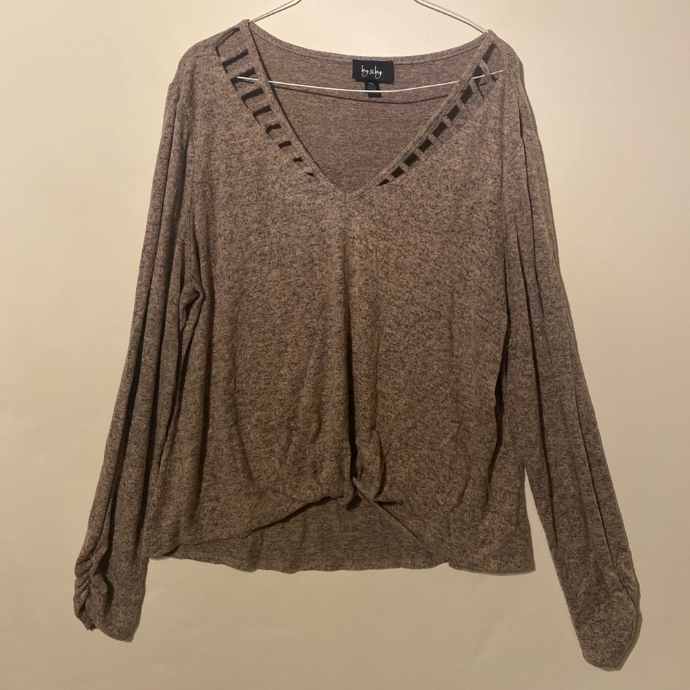 by & by Brown Long Sleeve V-Neck Top